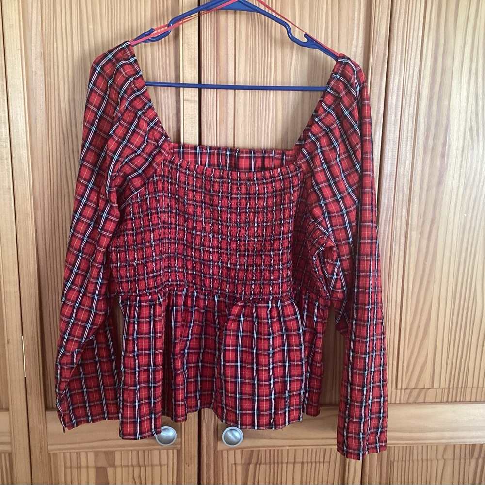 Old Navy Red Plaid Smocked Camisole